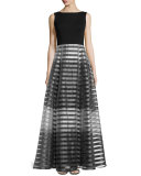 Sleeveless Striped Full-Skirt Gown 