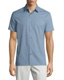 Micro-Check Print Short-Sleeve Shirt, Lucent Blue/Night Shadow