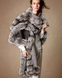 Cashmere Reversible Fox Fur-Trim Cape, Gray/Brown