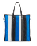 Bazar Medium Striped Leather Shopper Tote Bag, Bleu/Blanc/Noir