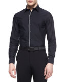 Contrast-Trim Long-Sleeve Shirt, Black
