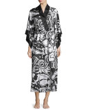 Tuvala Floral-Print Robe, Black