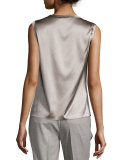 Embellished Jewel-Neck Shell, Taupe