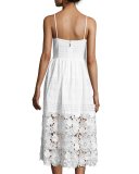 Floral-Appliqué Eyelet Sleeveless Dress, White