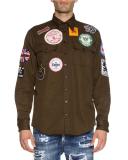 Military Shirt Jacket with Patches, Green