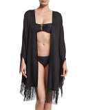 Leighton Embroidered-Back Poncho Coverup