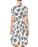 Umbrella-Print Short-Sleeve Shirtdress, Black/White