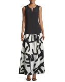 Graphic-Print Pleated Maxi Skirt, Petite