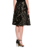 Mid-Rise Printed Full Skirt, Black