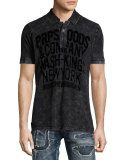 Flocked-Logo Faded Polo Shirt, Black