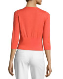 3/4-Sleeve Button-Front Cardigan, Red