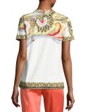 Paisley-Print Crewneck Tee, White/Olive/Red