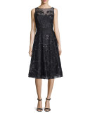 Sleeveless Lace Belted Flared Dress 