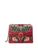 Dionysus Medium Raccoon-Embroidered Shoulder Bag, Red/Multi
