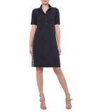 Short-Sleeve Shirtdress w/Striped Back, Navy