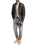 Leisure-Fit Distressed Denim Jeans, Gray