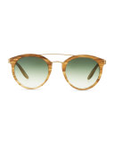 Dalziel Round Sunglasses with Metal Bar, Horn