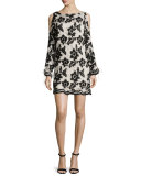 Long-Sleeve Cold-Shoulder Lace Shift Dress 
