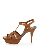 Tribute Leather Mid-Heel Sandal, Bronze