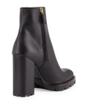 Leather Chunky-Heel Ankle Boot, Black (Nero)