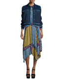 Sleeveless Patchwork Handkerchief Dress, Navy