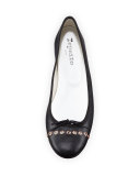 Devie Grommet Leather Ballerina Flat, Black