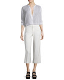 Striped Split-Neck Button-Down Shirt