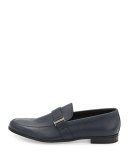 Saffiano Leather Side-Buckle Loafer, Blue