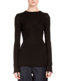 Long-Sleeve Ribbed Layering Tunic, Black