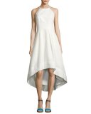 Sleeveless Jacquard High-Low Cocktail Dress