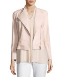 Brianna Embossed Lambskin Moto Jacket, Bright Pink