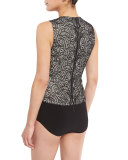 Zooey Lace V-Neck Bodysuit, Black/White