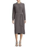 Long-Sleeve Silk Shirtdress, Petite  