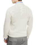 Cashmere Cable-Knit & Ribbed Sweater, Gray