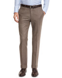 Flannel Flat-Front Trousers, Tan