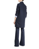 Monili-Placket Zip-Front Slim Coat, Navy