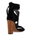 Beatrice Leather & Suede Wrap Sandal, Black