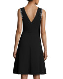 Sleeveless Embellished Classic Crepe A-Line Dress, Black