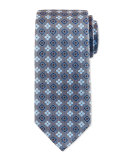 Floral Square Foulard Silk Tie, Steel Blue