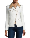 Hadley Tweed Moto Jacket w/ Leather Dickey, White