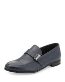 Saffiano Leather Side-Buckle Loafer, Blue