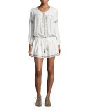 Laka Metallic-Trim Blouson Mini Dress, White