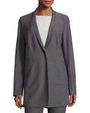 Stretch-Crepe Stand-Collar Long Jacket, Ash