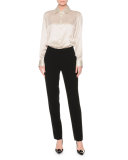 Button-Front Skinny-Striped Blouse, Cream/Black