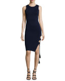 Sleeveless Lace-Up Sheath Dress, Navy