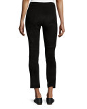 Stretch-Suede Cropped Pants, Black