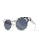 Transfer Rounded Square Embossed Sunglasses, Silver/White
