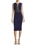Grommet Zip-Front Sheath Dress, Maritime