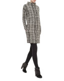 Mock-Neck Houndstooth Sweatshirt Dress, Black/Cream