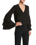 Valencia Tiered-Sleeve V-Neck Top